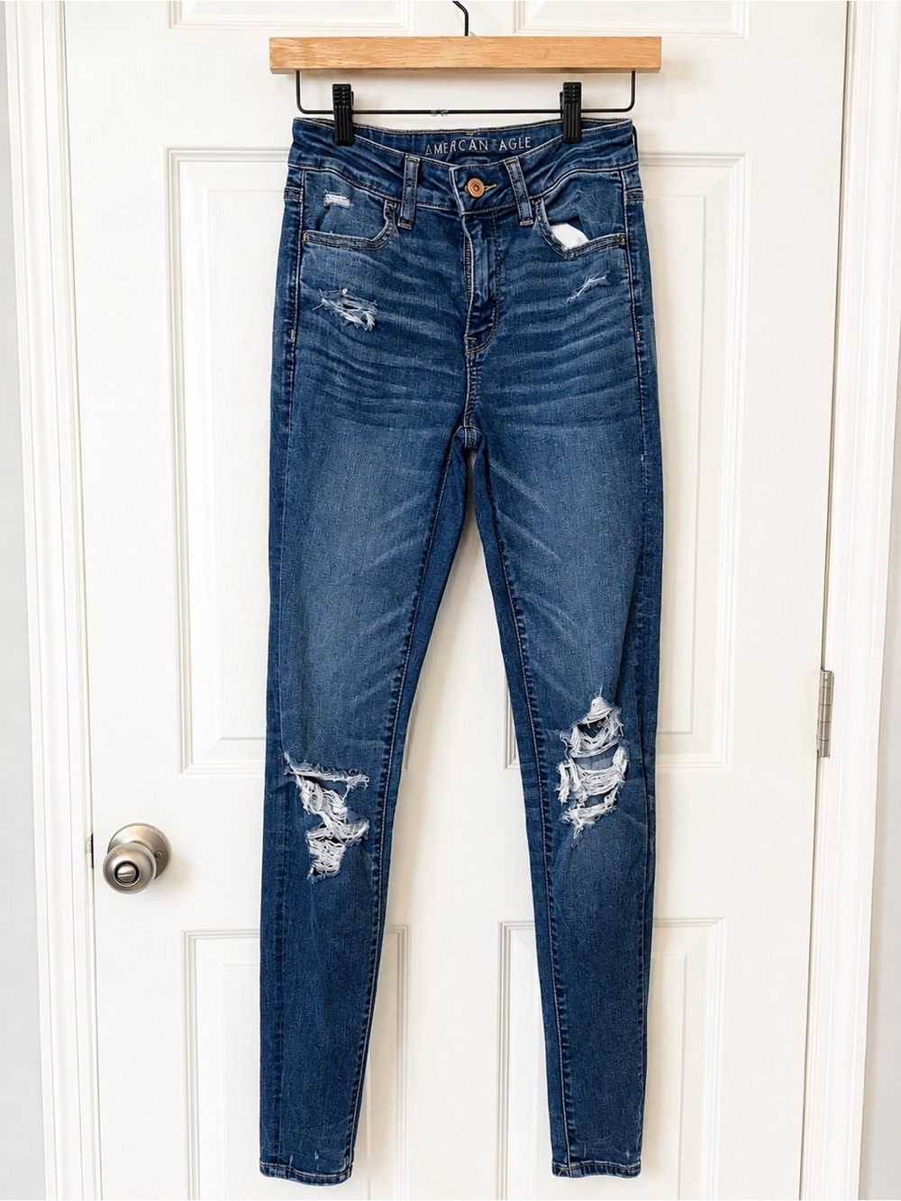 American Eagle Outfitters Blue Ripped High Waist Jegging